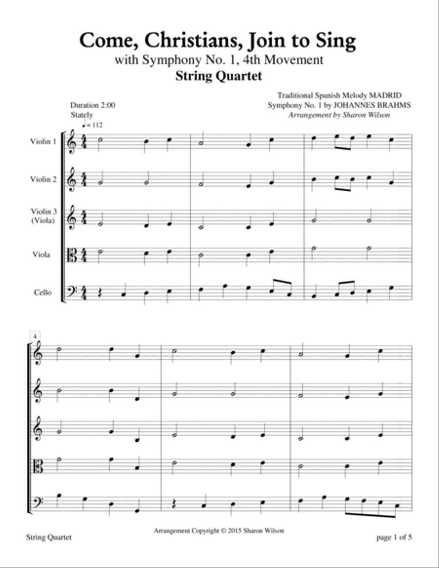 Come, Christians, Join to Sing (for String Quartet) image number null