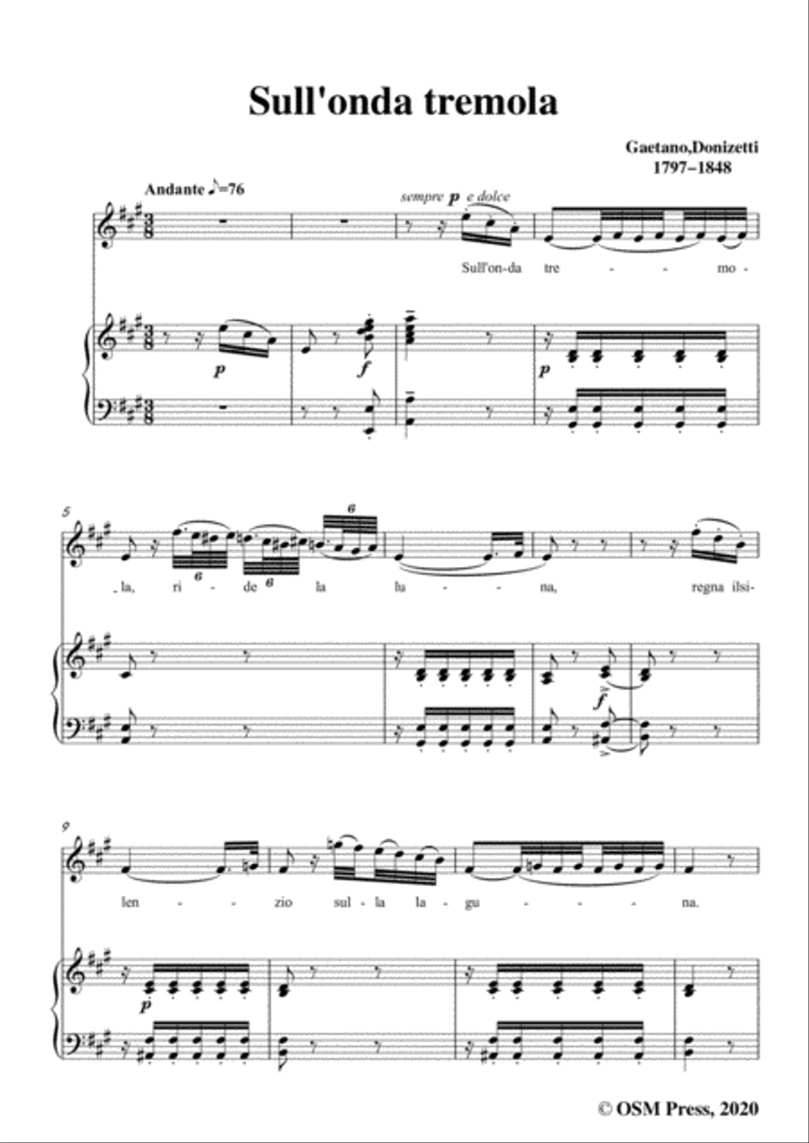 Donizetti-Sull'onda tremola,in A Major,for Voice and Piano Voice Solo scores gallery preview page 3