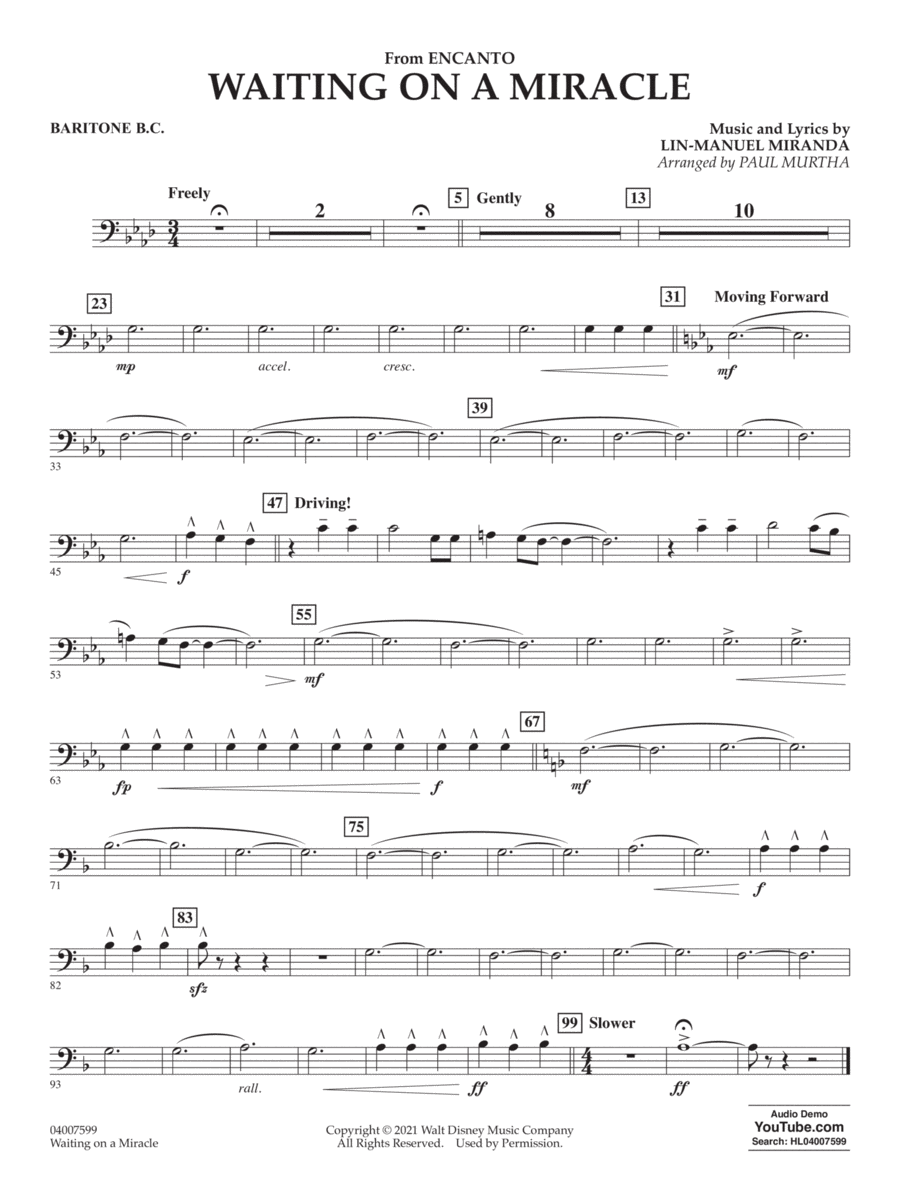 Waiting On A Miracle (from Encanto) (arr. Paul Murtha) - Baritone B.C.