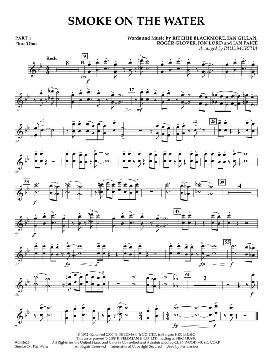 Smoke on the Water - Pt.1 - Flute/Oboe Concert Band scores gallery preview page 1