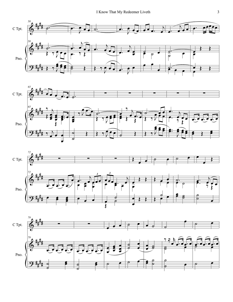I Know That My Redeemer Liveth (C-Trumpet solo and Piano) Trumpet Solo scores gallery preview page 3