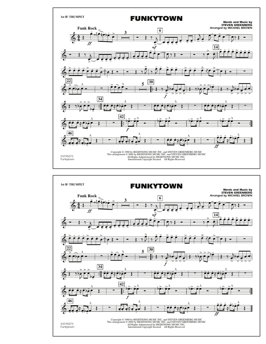 Funkytown - 1st Bb Trumpet Marching Band scores gallery preview page 1