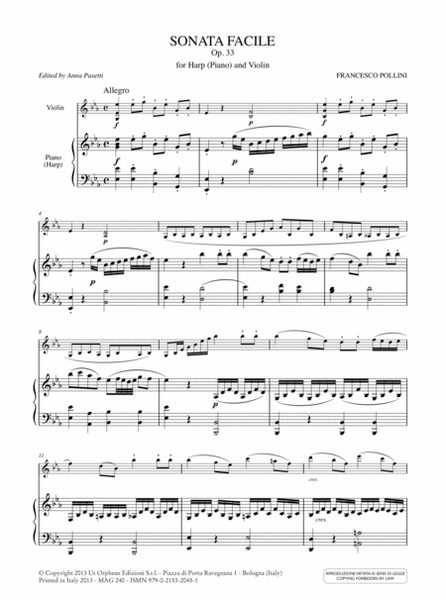 Sonata Facile Op. 33 for Harp (Piano) and Violin