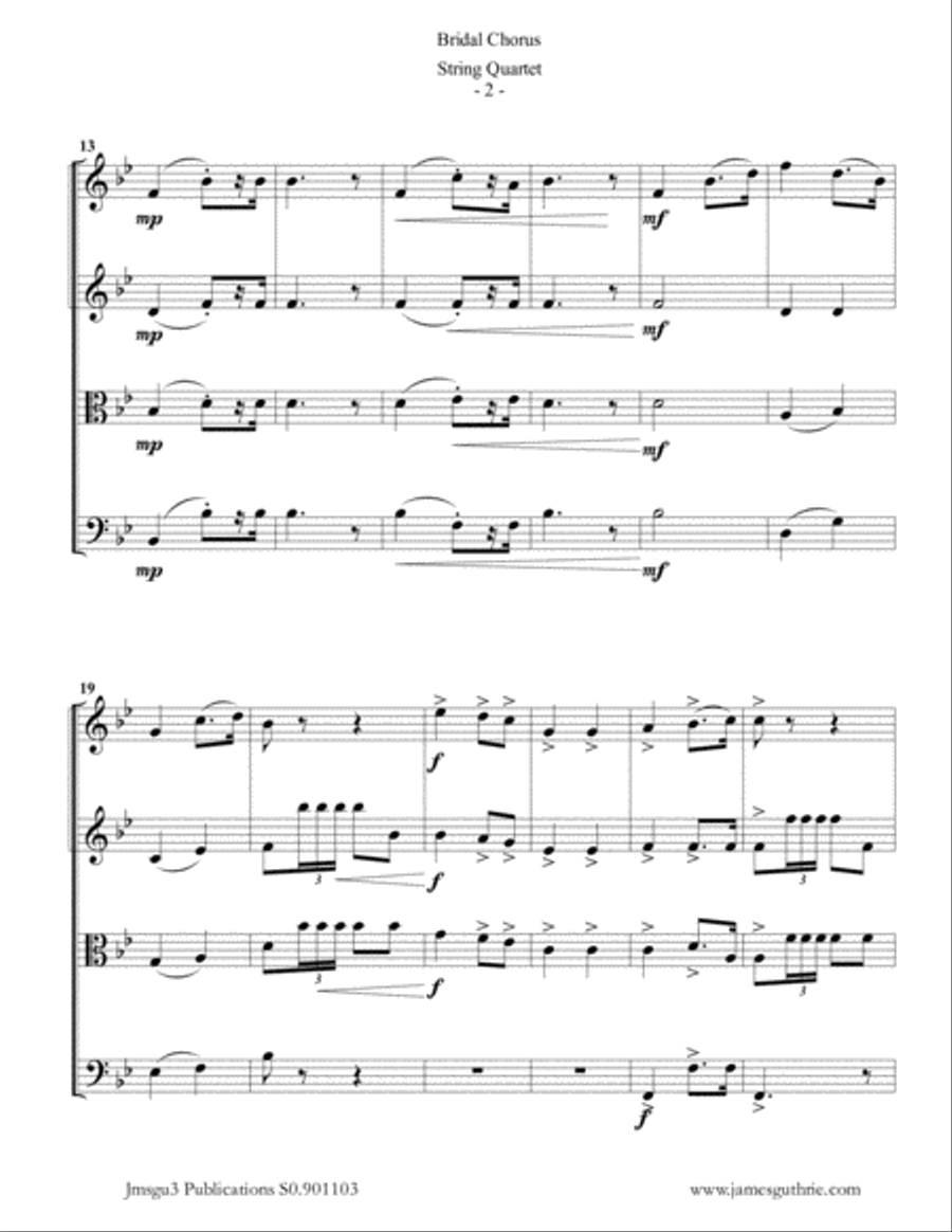 Wagner: Bridal Chorus for String Quartet String Quartet scores gallery preview page 2