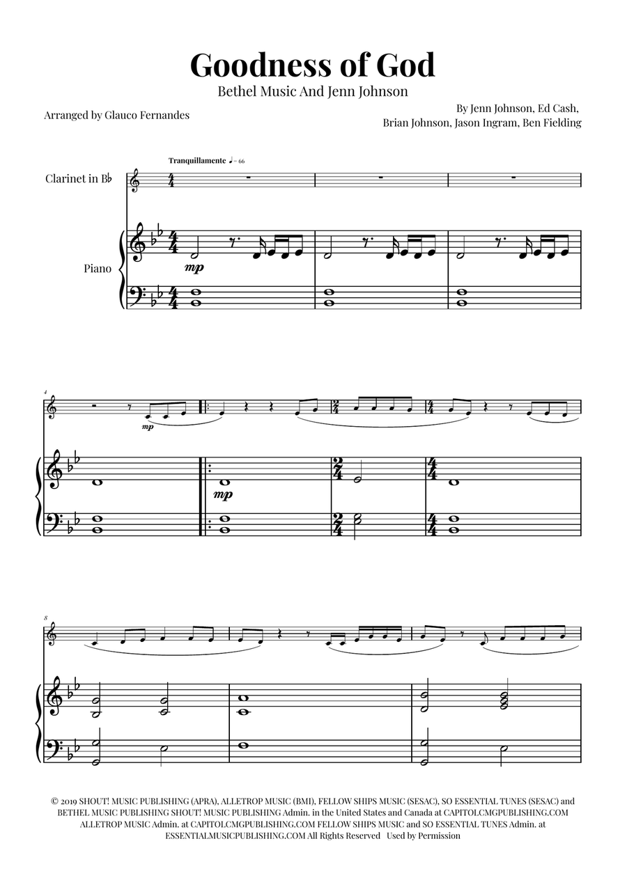 Goodness Of God B-Flat Clarinet scores gallery preview page 1