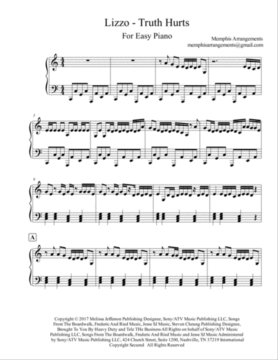 Truth Hurts Easy Piano scores gallery preview page 1