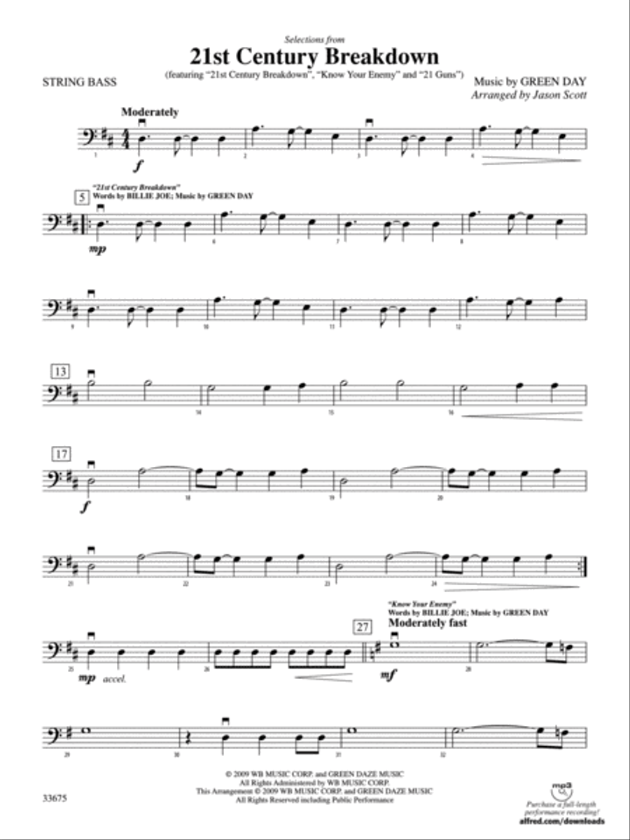 21st Century Breakdown, Selections from: String Bass String Orchestra scores gallery preview page 1