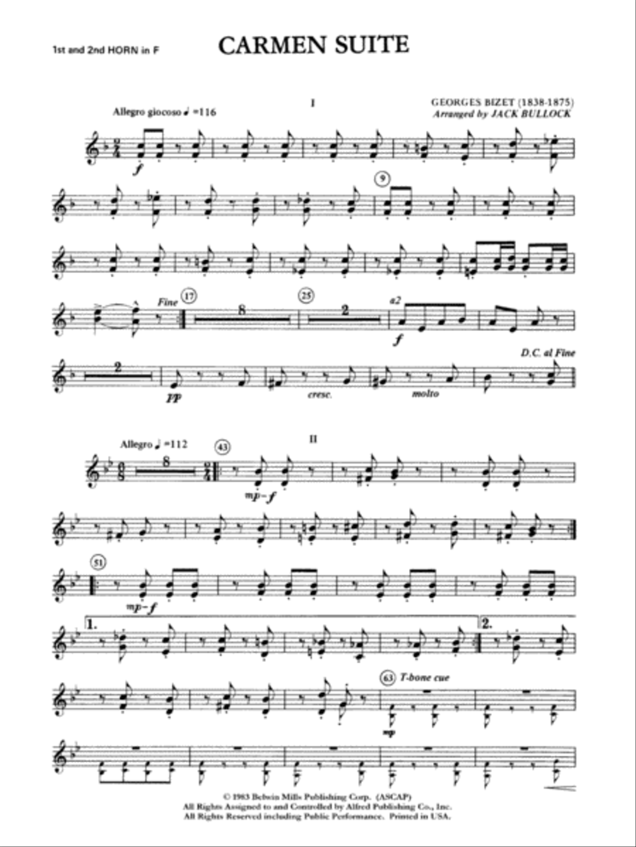 Carmen Suite: 1st & 2nd F Horns Concert Band scores gallery preview page 1