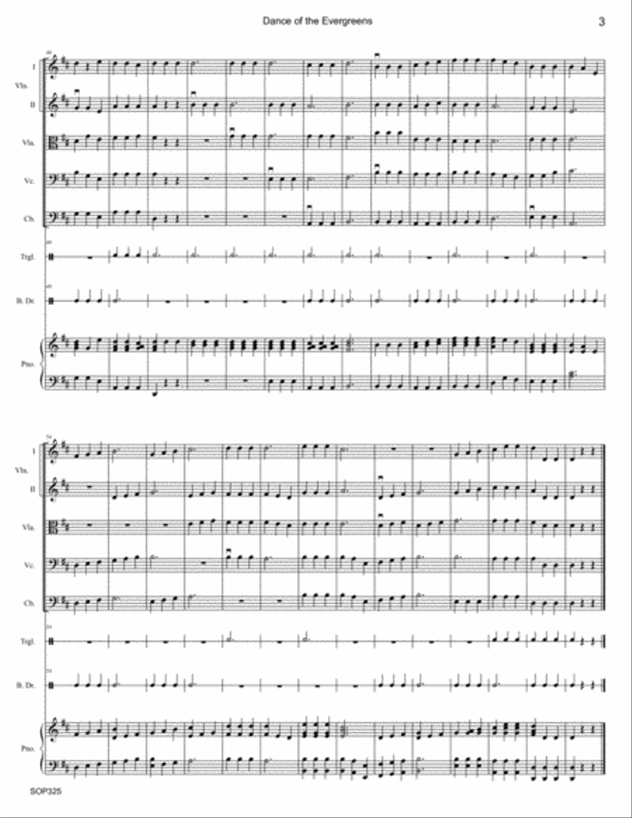 DANCE OF THE EVERGREENS for Elementary STRING ORCHESTRA with optional Piano & Perc. String Orchestra scores gallery preview page 3