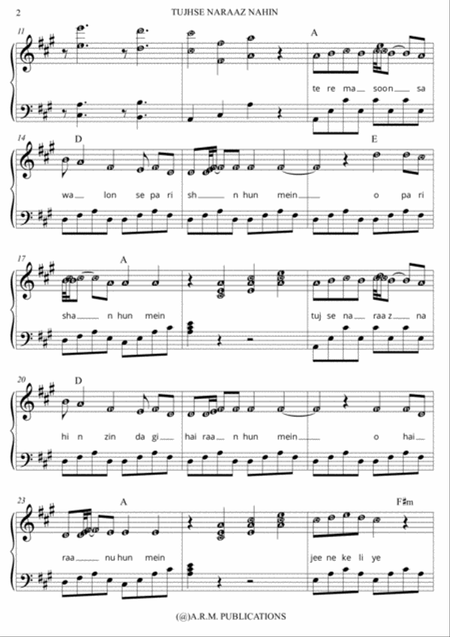 TUJHSE NAARAZ NAHIN PIANO SHEET MUSIC Voice scores gallery preview page 2