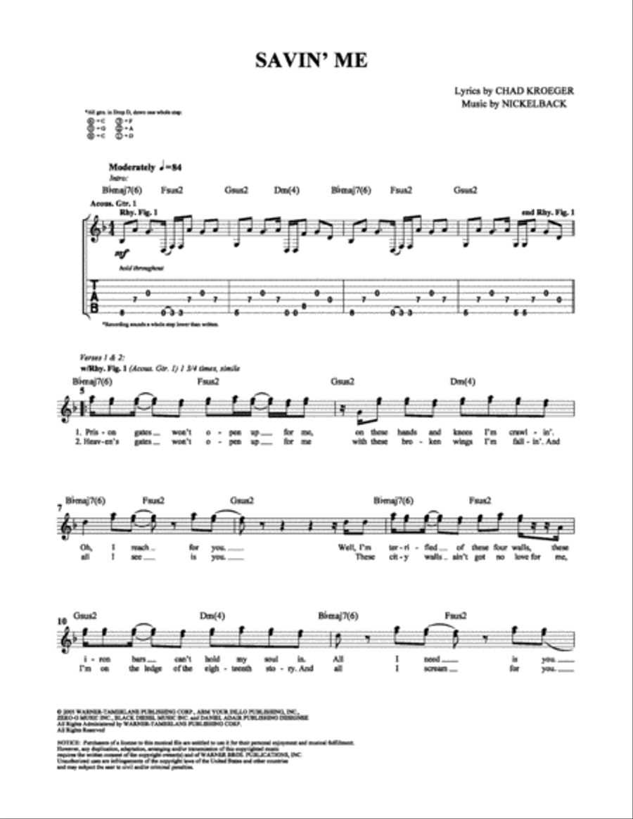 Savin' Me Savin' Me Electric Guitar scores gallery preview page 1