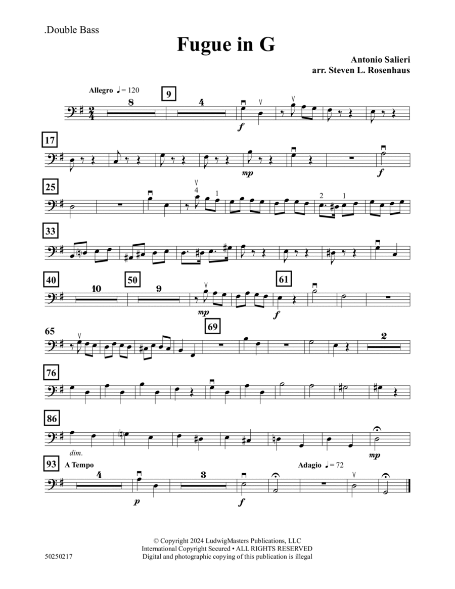 Fugue in G (arr. Steven Rosenhaus) - Double Bass String Orchestra scores gallery preview page 1