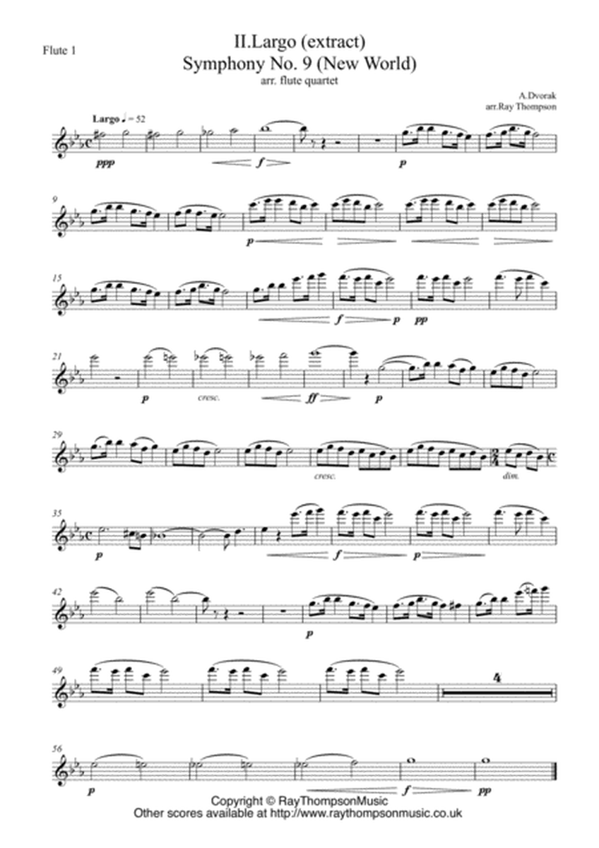 Dvorak: Mvt.II Largo (extract) from Symphony No.9 (New World) Op.95 - flute quartet image number null