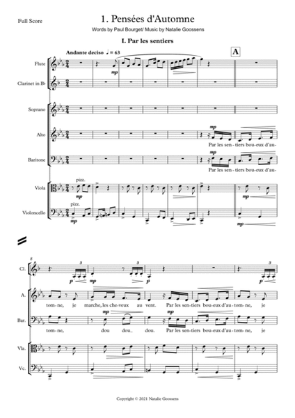 Pensées d'Automne - for SAB Choir, Flute, Clarinet, Viola and Violoncello image number null
