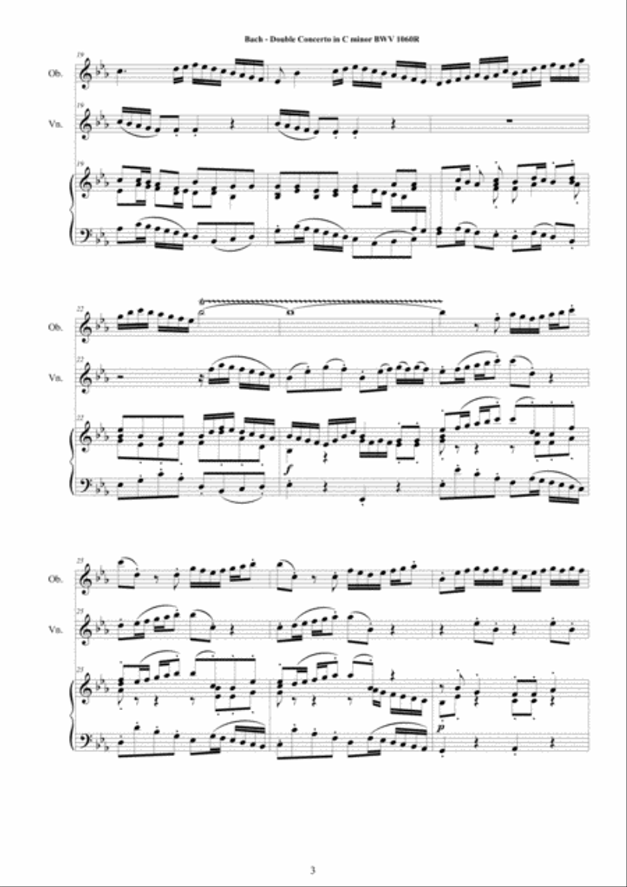 Bach - Double Concerto in C minor BWV1060R for Oboe, Violin and Piano Oboe scores gallery preview page 3