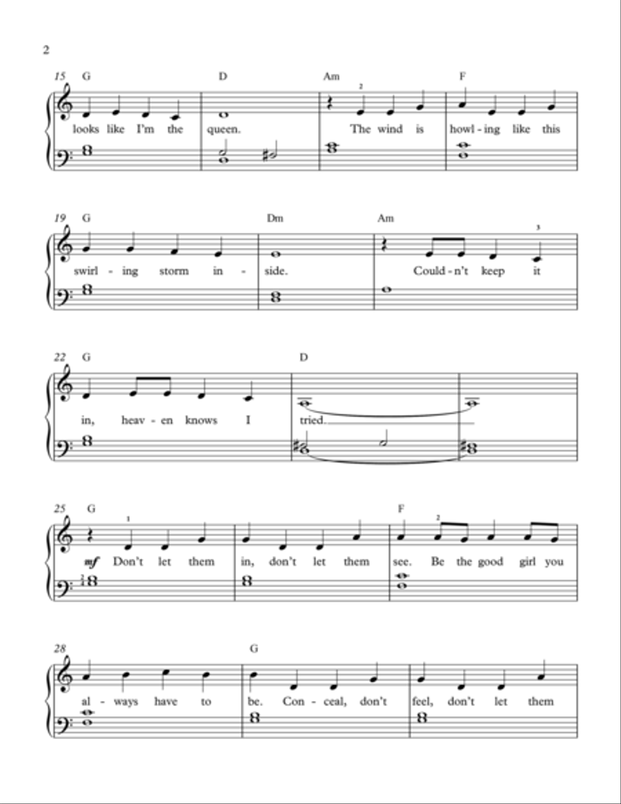 Let It Go (from Frozen) Piano, Vocal, Guitar scores gallery preview page 2