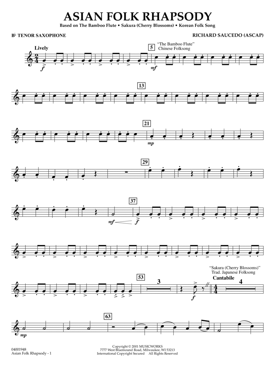 Asian Folk Rhapsody - Bb Tenor Saxophone Concert Band scores gallery preview page 1