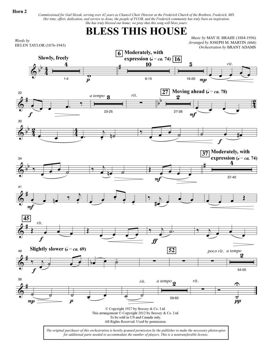 Bless This House - F Horn 2 Choir scores gallery preview page 1