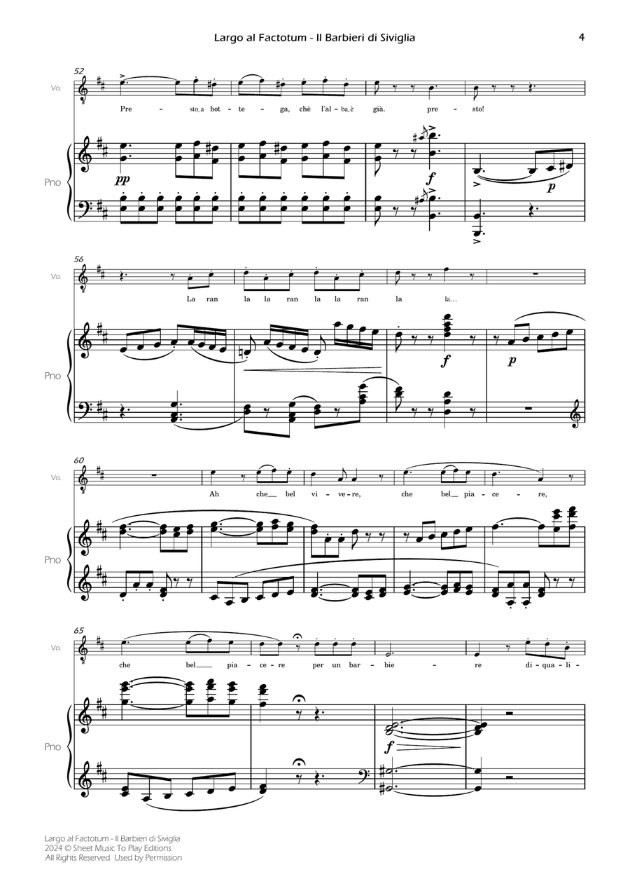 Largo al Factotum - Voice and Piano - D Major (Full Score) Piano, Vocal scores gallery preview page 4