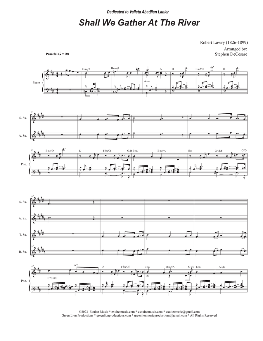 Shall We Gather At The River (Saxophone Quartet and Piano) Woodwind Ensemble scores gallery preview page 1