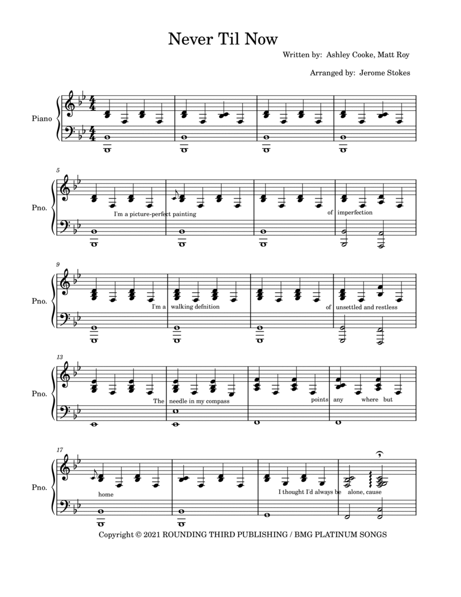 Never 'til Now Easy Piano scores gallery preview page 1