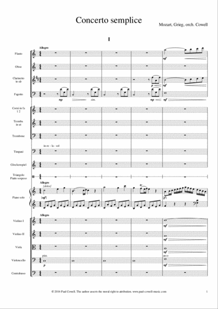 Concerto Semplice - Mozart’s Simple Sonata arranged as a concerto by Edvard Grieg and Paul Cowell Full Orchestra scores gallery preview page 3