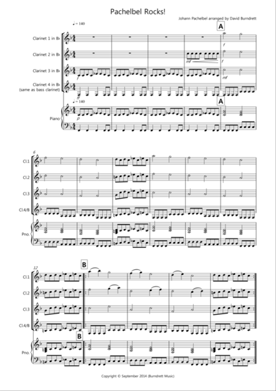 Pachelbel Rocks! for Clarinet Quartet Clarinet Quartet scores gallery preview page 1