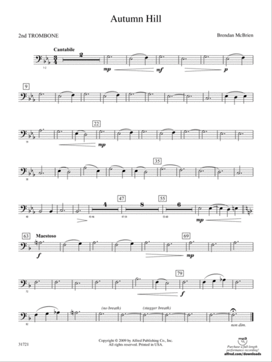 Autumn Hill: 2nd Trombone Concert Band scores gallery preview page 1