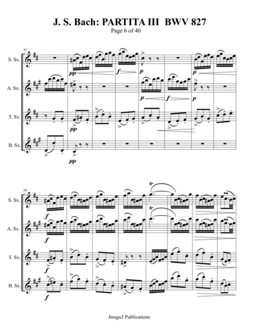 Bach: Partita No. 3 BWV 827 for Saxophone Quartet image number null