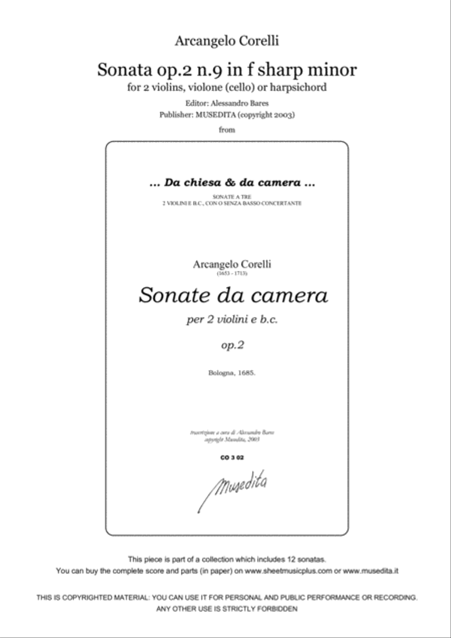 Corelli, Sonata op.2 n.9 in f sharp minor Small Ensemble scores gallery preview page 1