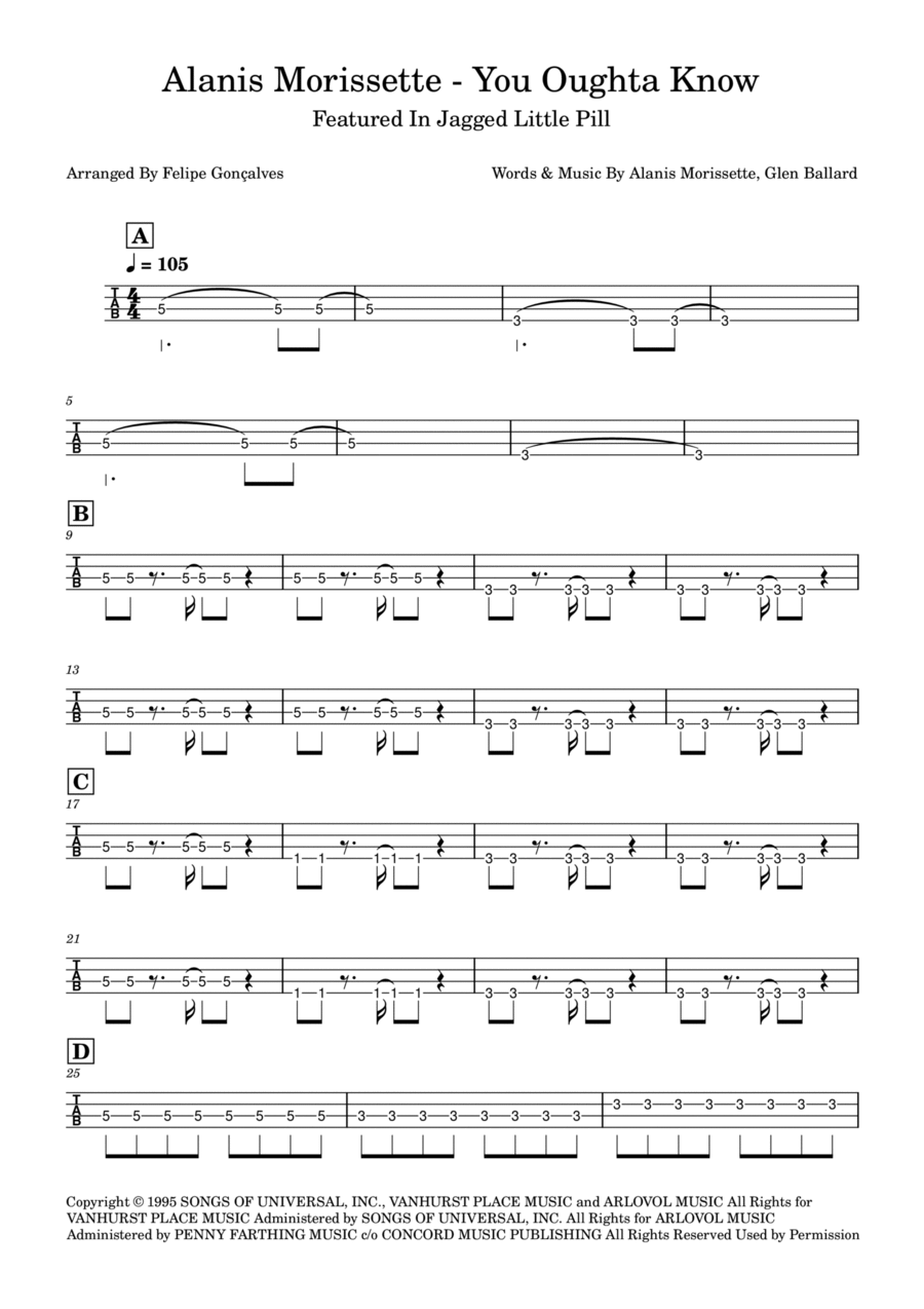 You Oughta Know Bass Guitar Tablature scores gallery preview page 1