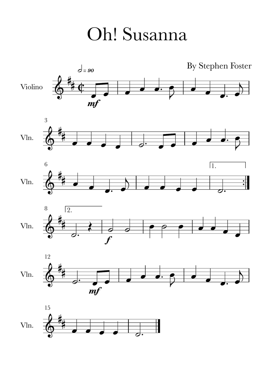 Oh! Susanna Violin Solo scores gallery preview page 1