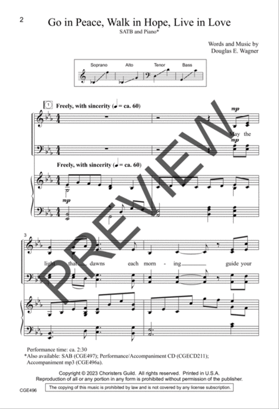 Go in Peace, Walk in Hope, Live in Love (SATB) by Douglas E. Wagner 4-Part - Sheet Music page 2