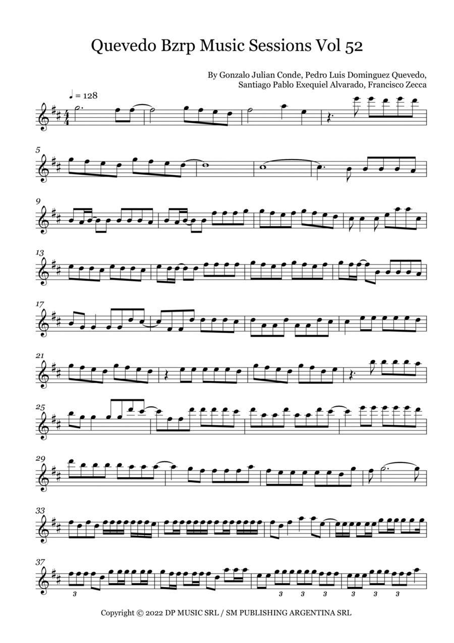Quevedo Bzrp Music Sessions Vol 52 Oboe Solo scores gallery preview page 1