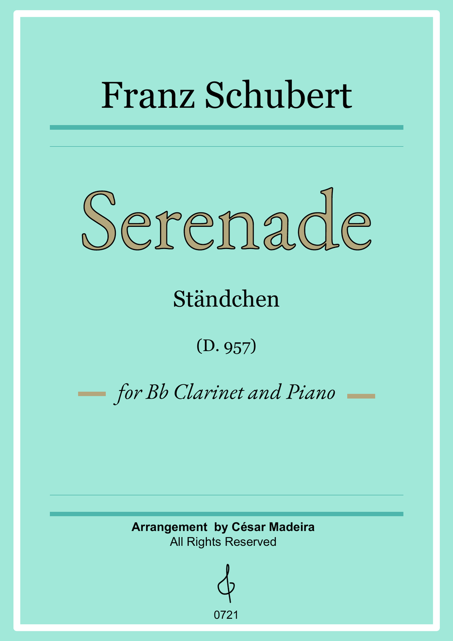 Serenade D.975 by Schubert Bb Clarinet and Piano Full Score and Parts