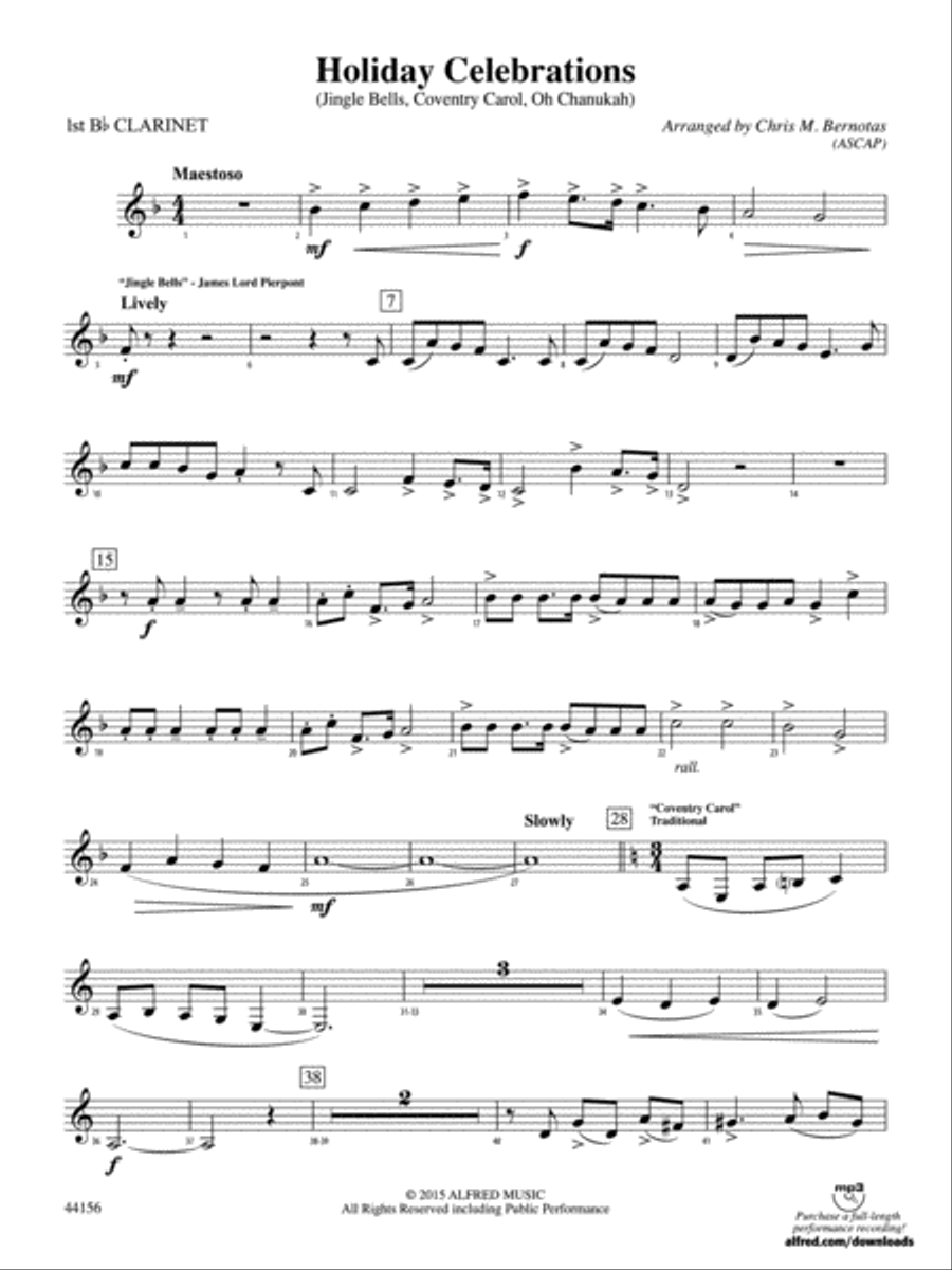 Holiday Celebrations: 1st B-flat Clarinet Concert Band scores gallery preview page 1