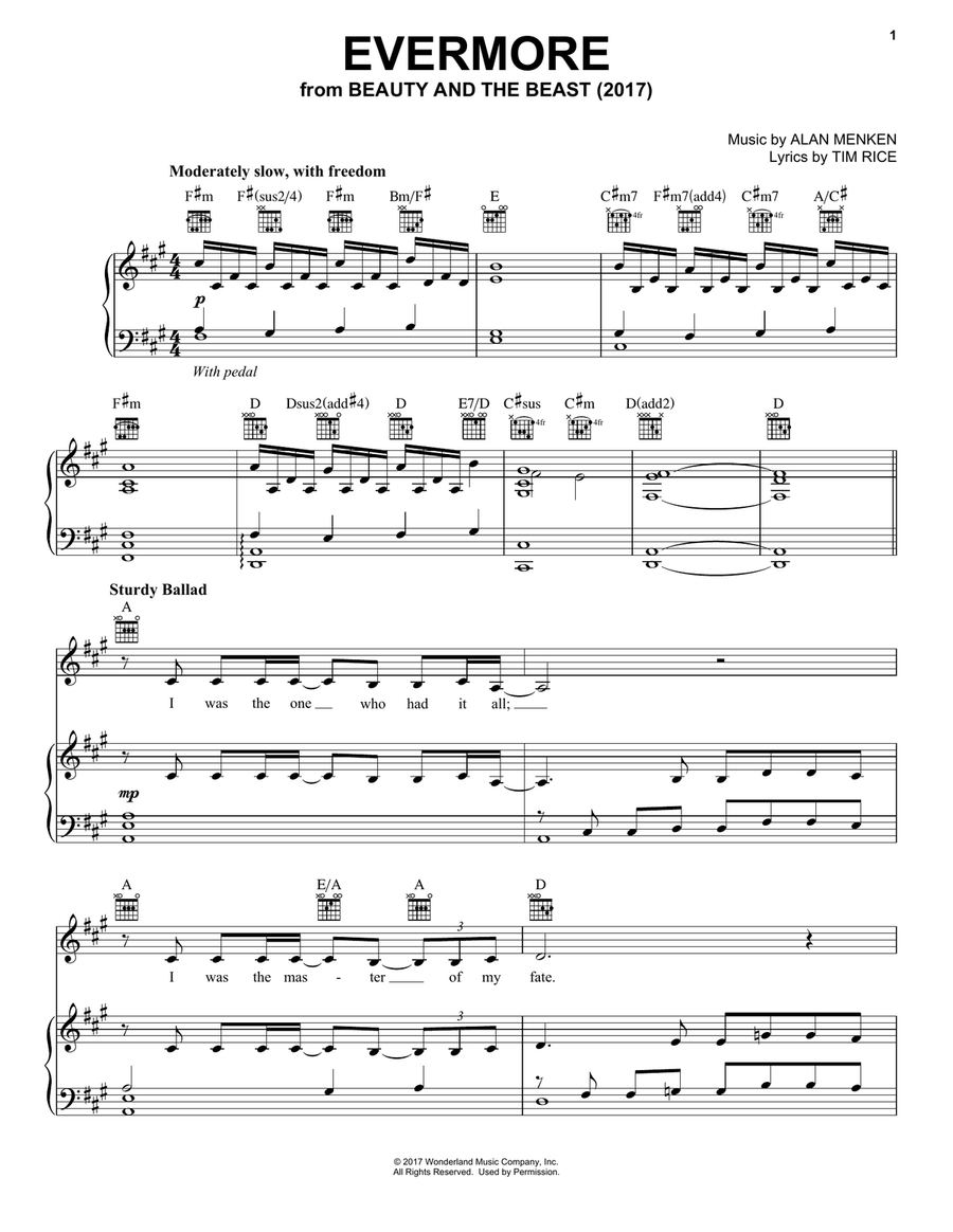 Evermore (from Beauty and the Beast) Piano, Vocal, Guitar scores gallery preview page 1