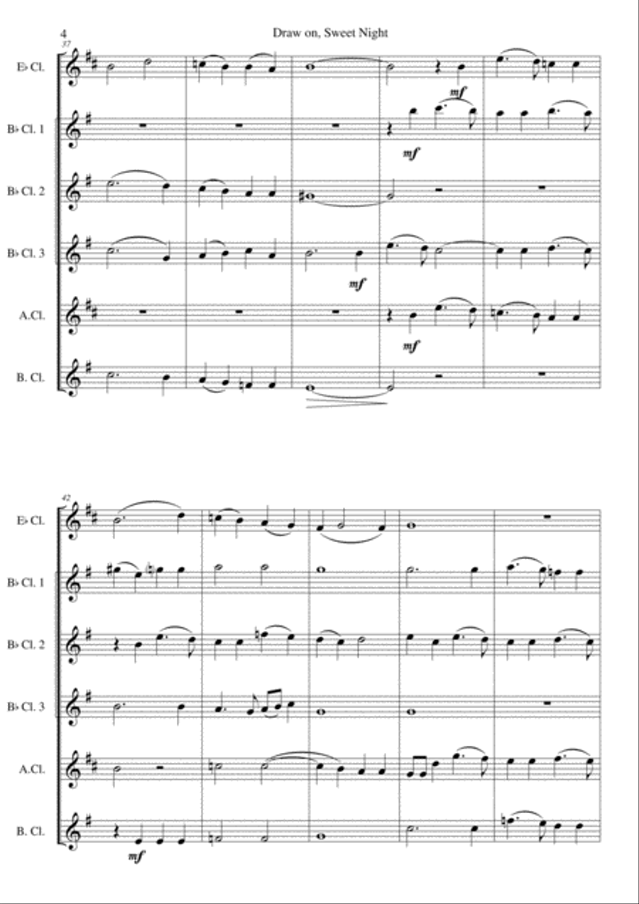Draw on, Sweet Night for clarinet sextet (E flat, 3 B flats, alto and bass) Clarinet Solo scores gallery preview page 4