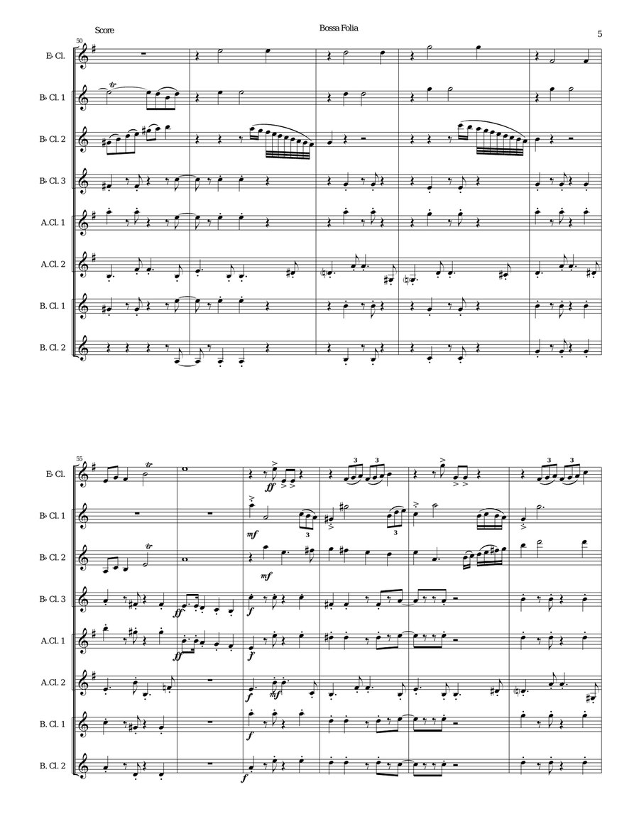 Bossa Folia for clarinet octet or clarinet choir Clarinet Choir scores gallery preview page 5