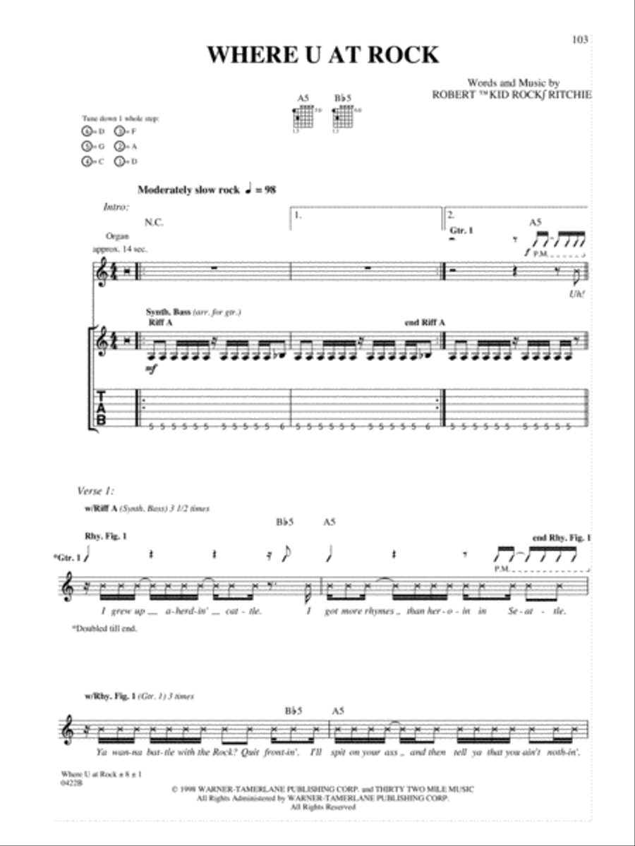 Where U At Rock Guitar Tablature scores gallery preview page 1