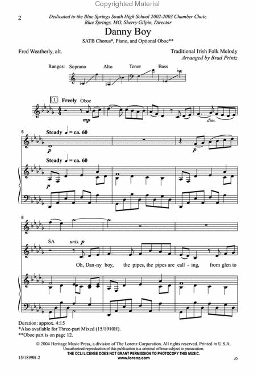 Danny Boy Danny Boy 4-Part scores gallery preview page 2