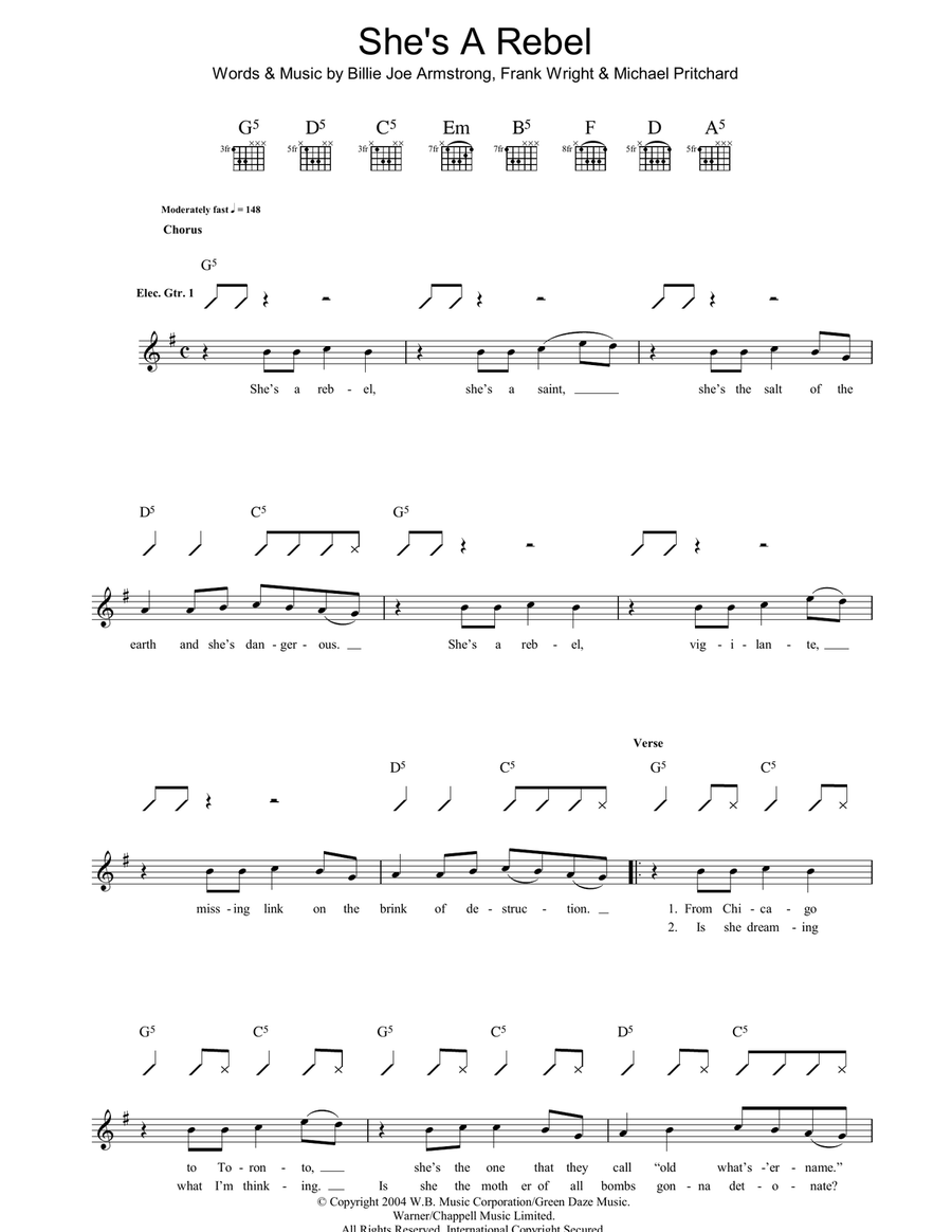 She's A Rebel Guitar Tablature scores gallery preview page 1