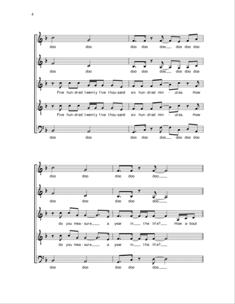 Seasons of Love (arr. Deke Sharon) SSATB scores gallery preview page 4