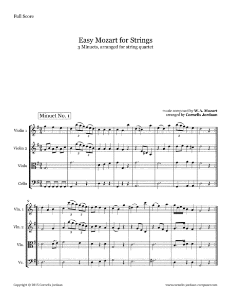 Easy Mozart for Strings - 3 Minuets, arranged for string quartet