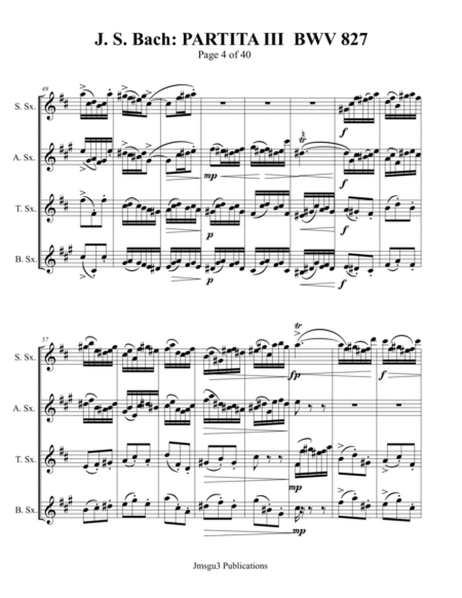Bach: Partita No. 3 BWV 827 for Saxophone Quartet image number null