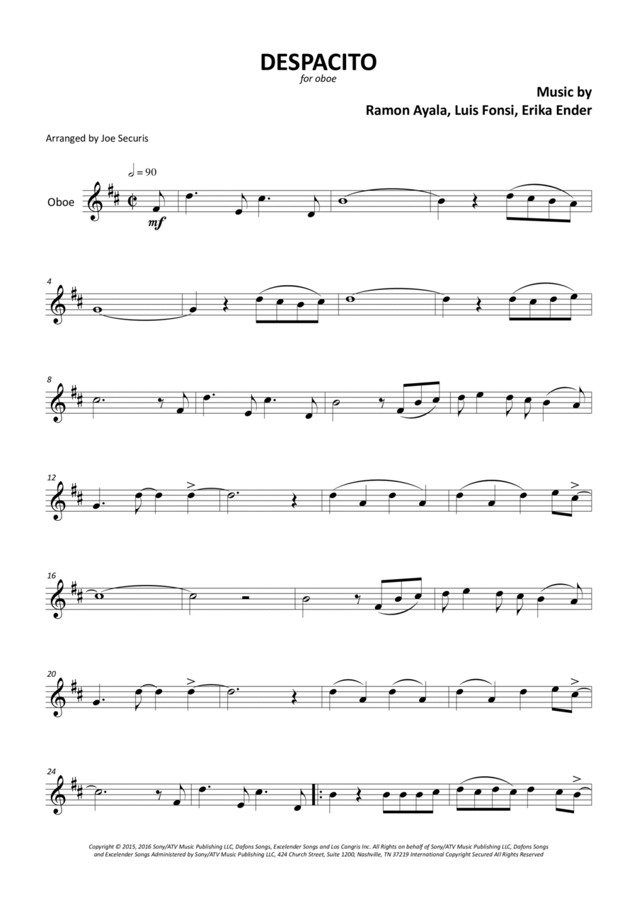 Despacito Oboe Solo scores gallery preview page 1