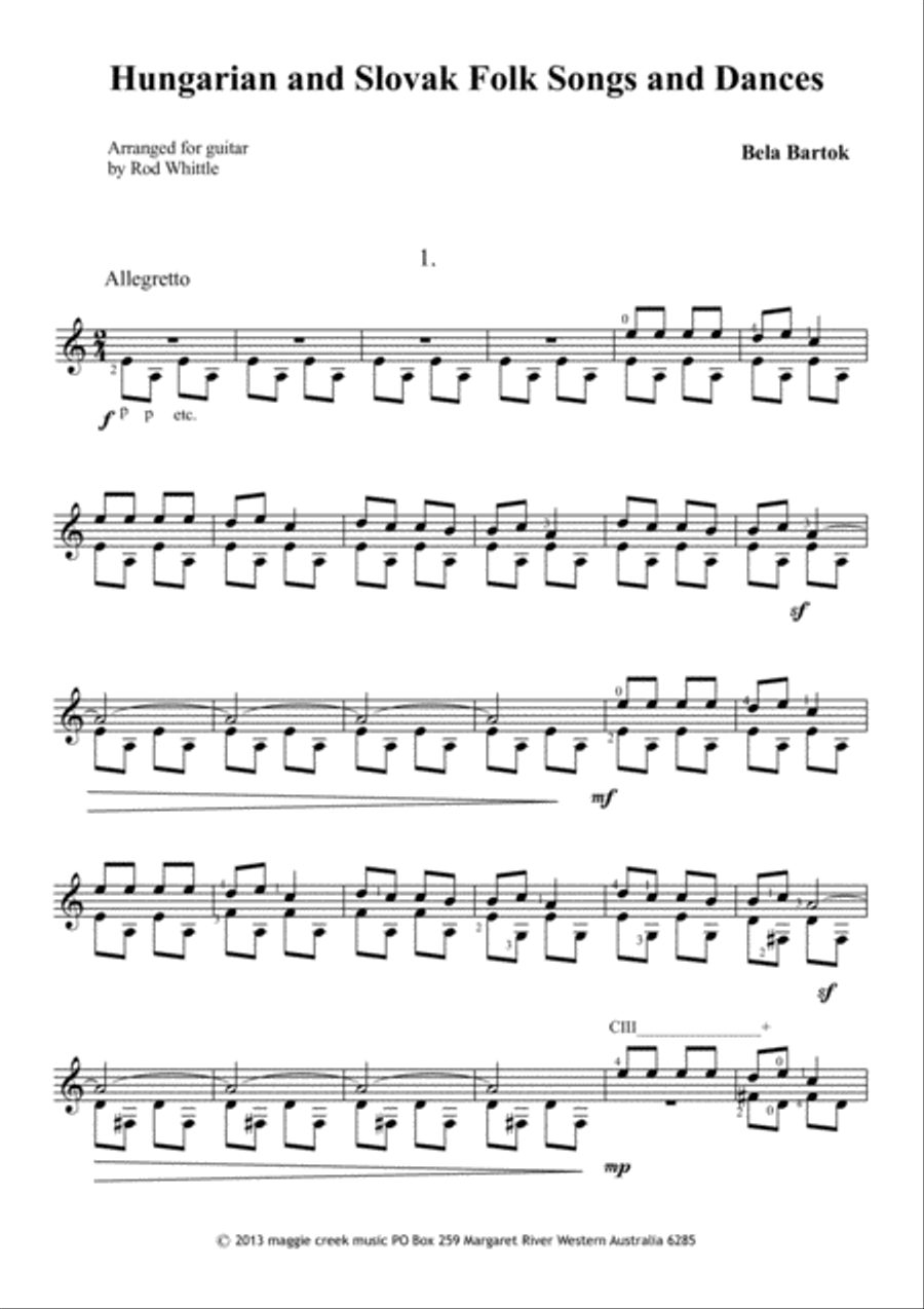 Hungarian and Slovak Folk Songs and Dances Classical Guitar scores gallery preview page 1