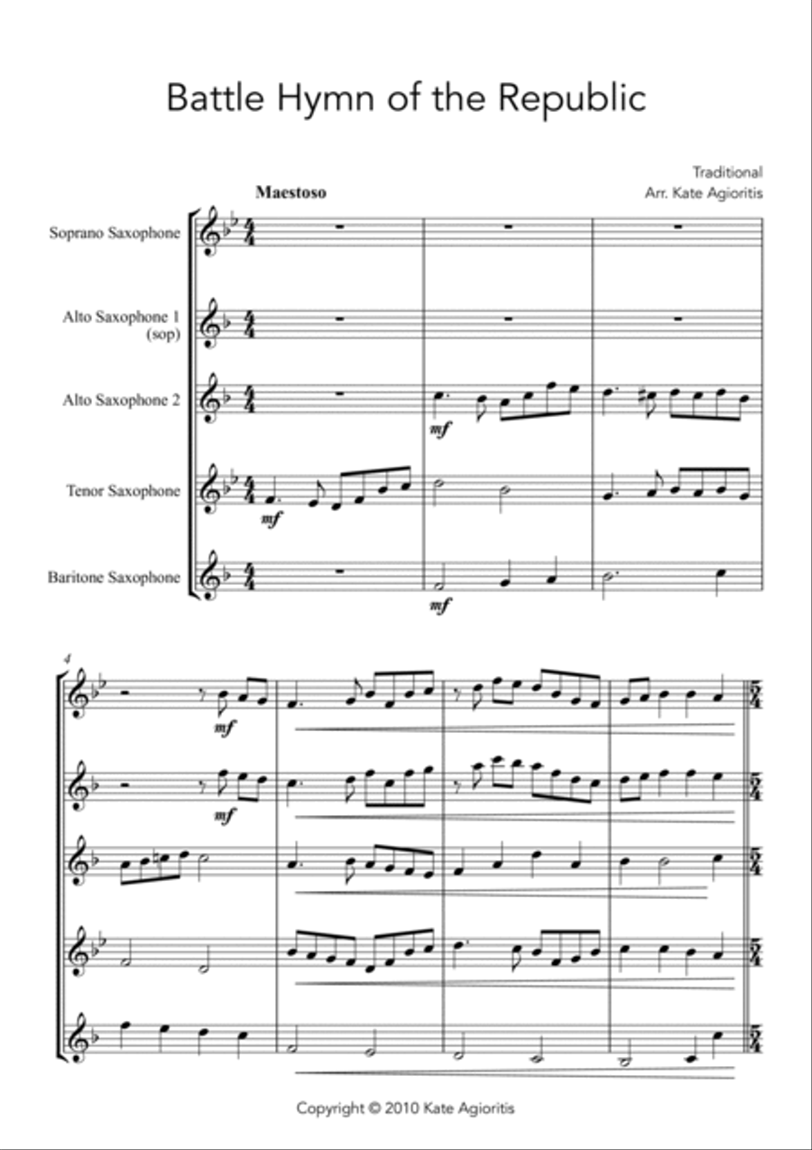 Battle Hymn of the Republic - a Jazz Arrangement - for Saxophone Quartet Saxophone Quartet scores gallery preview page 3