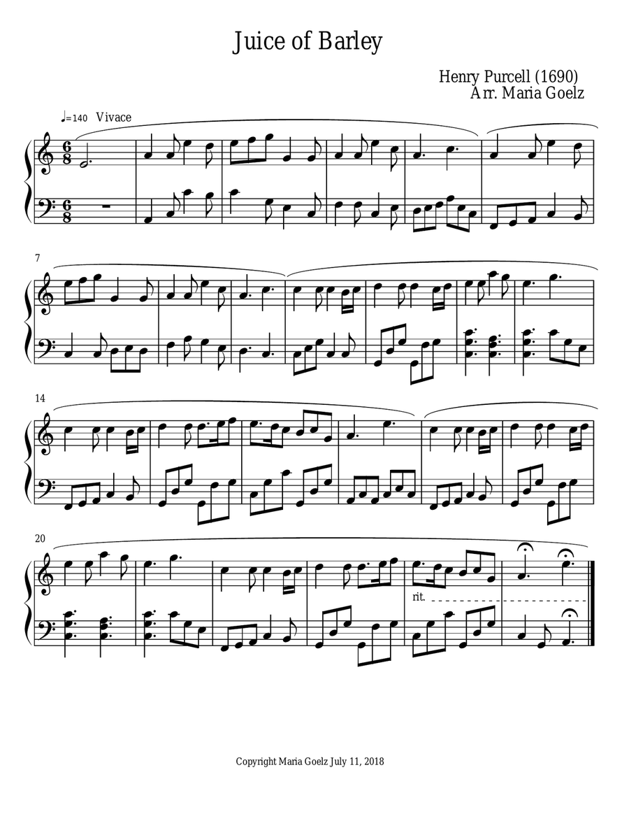 Juice of Barley Juice of Barley Piano Solo scores gallery preview page 1