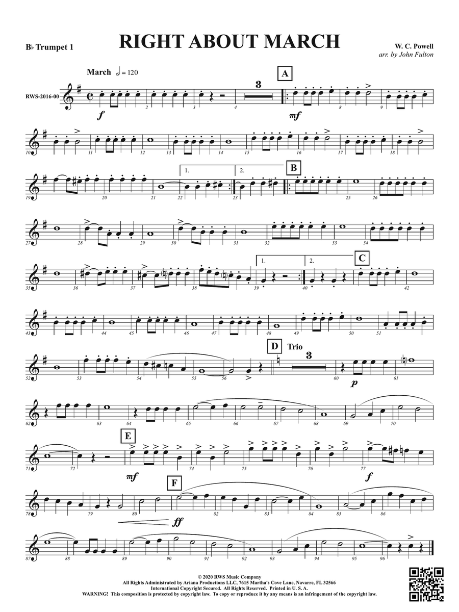 Right About March: 1st B-flat Trumpet B-Flat Trumpet scores gallery preview page 1